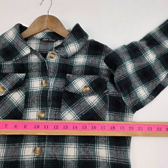 Womens XS Plaid Flannel Shirt Green Black Button Up Grunge Long Sleeve Soft - Picture 10 of 13